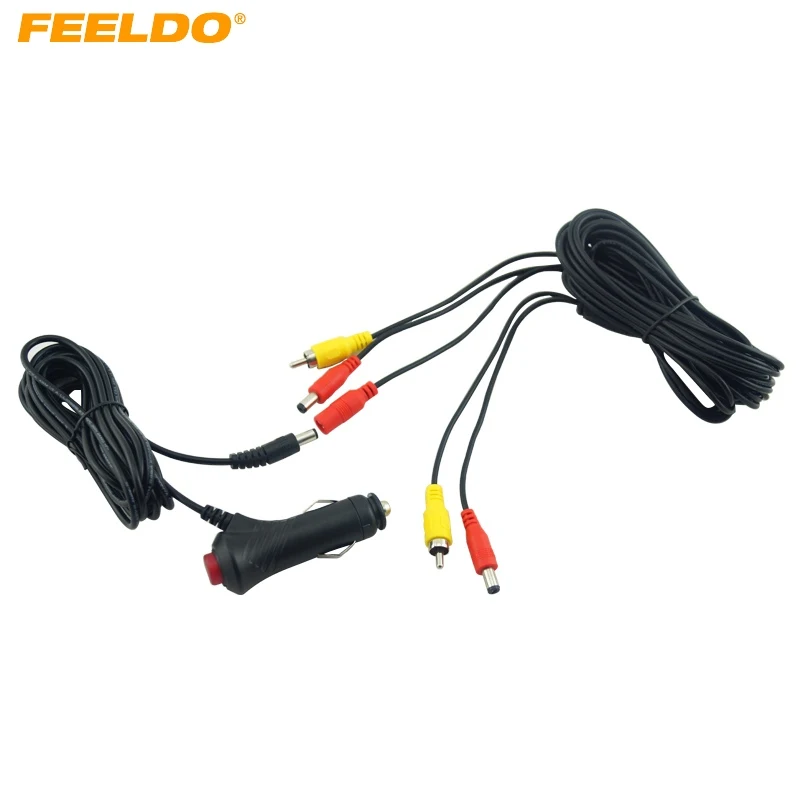 

FEELDO 12V/24V Car Cigarette Lighter Socket Plug Connector Adapter Switch With Backup Reverse Car Camera RCA Video Power Cable