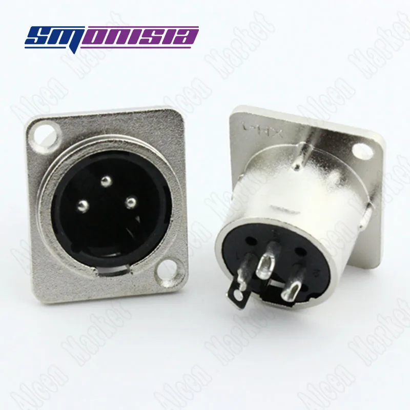 10pcs 3Pin XLR Male Socket Metal Square Speaker Audio Microphone Plug Jack
