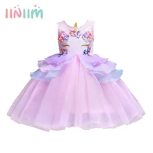 Iiniim/без рукавов для девочек с Жемчуг Цветы аппликация платье принцессы Платья для праздников и дней рождения Косплэй костюм платье-пачка