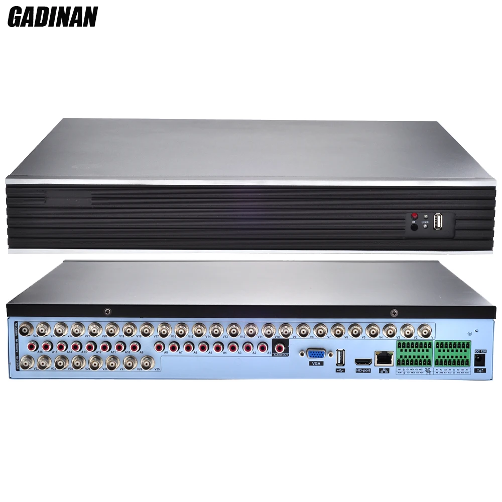 

GADINAN 32CH AHDM 720P H.264 Hybrid DVR/HVR/NVR Two-way Audio 16CH Audio RS485 RS232 PTZ Support 2SATA*6TB Ports for AHD System