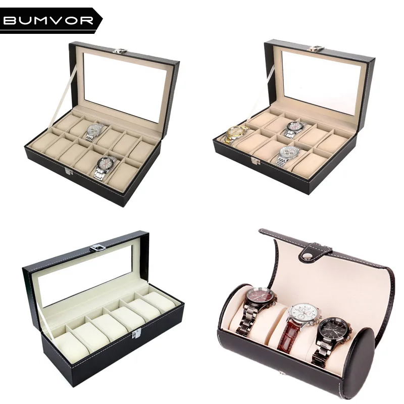 

Pu Leather Watch Box Aivtalk 3/6/10/12 Slot Wristwatch Display Box Storage Holder Organizer Case for Jewelry Watch