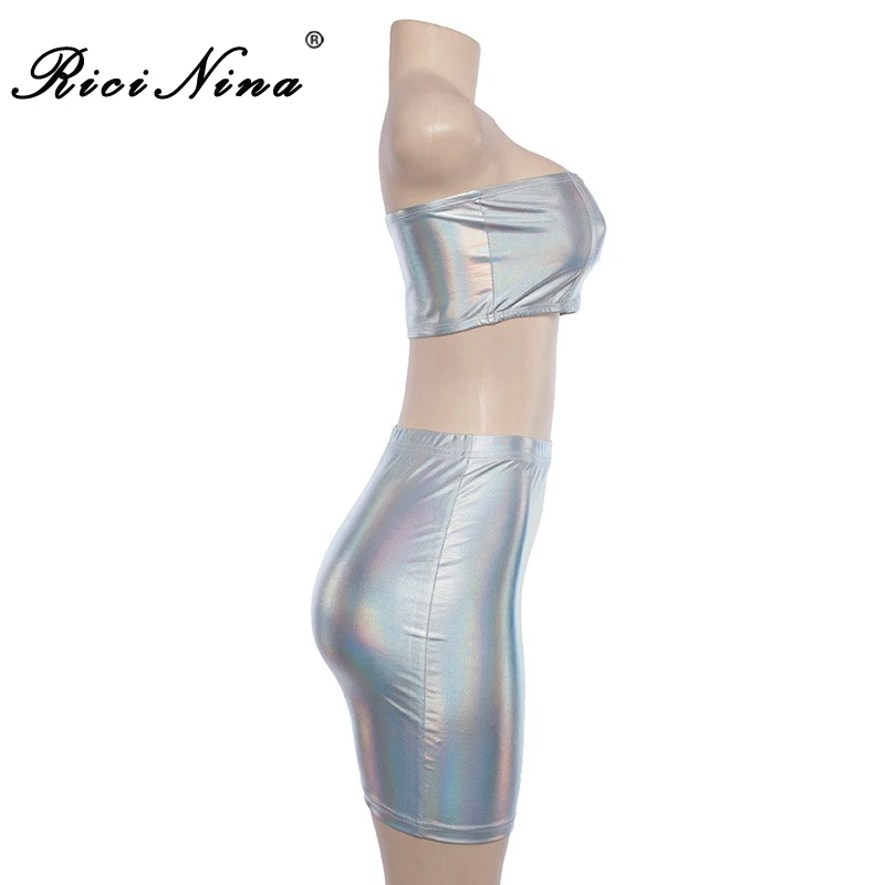 RICININA 2019 Women Sexy Dress Womens Strapless Sleeveless Two Pieces Set Woman Summer Bodycon Party Dress Vestidos