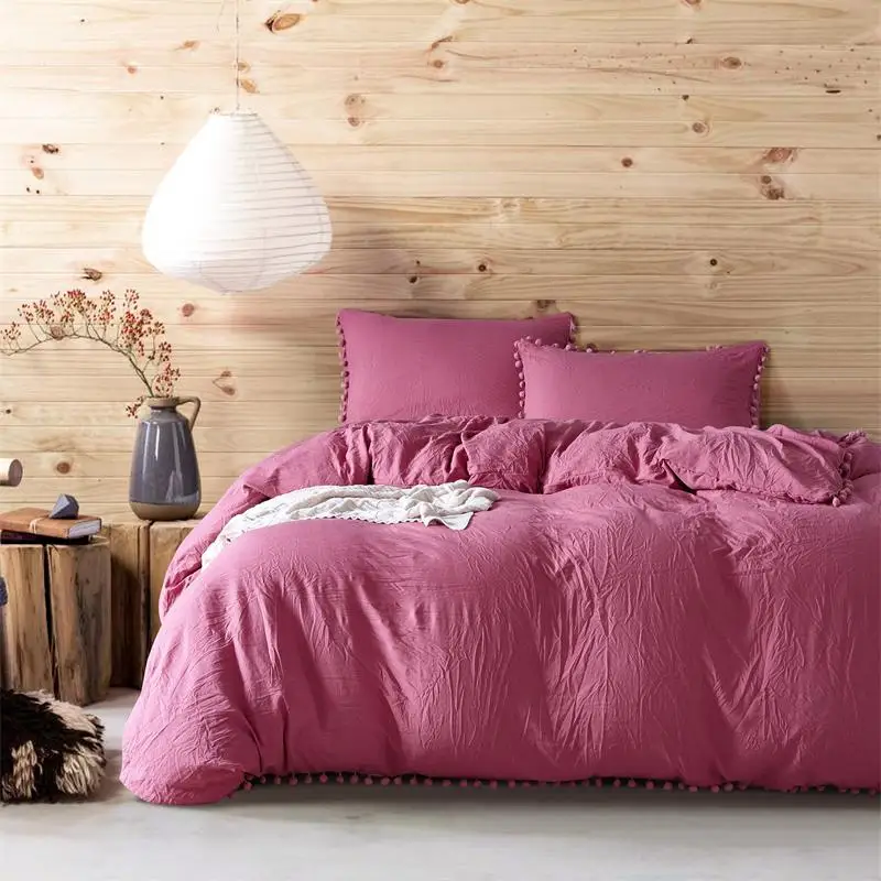 

Home textile washed solid color ball quilt cover pillowcase sheet simple bedding set 3 / 4 single double king bedding