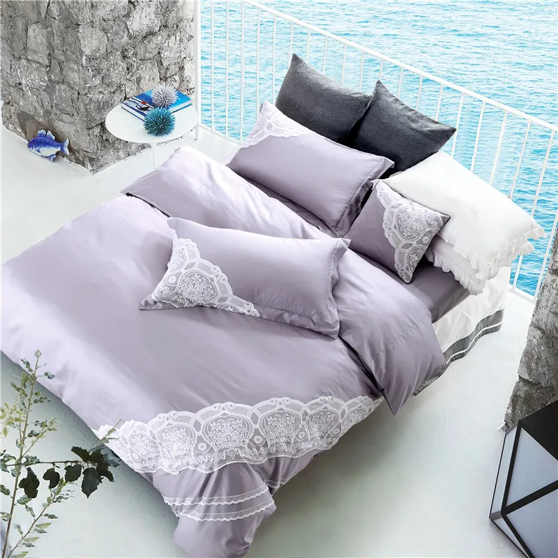 

Princess style duvet cover set Summer lace duvet cover bedsheet Pillowcase 4pc bedding sets queen king size 100% Cotton Bedlinen