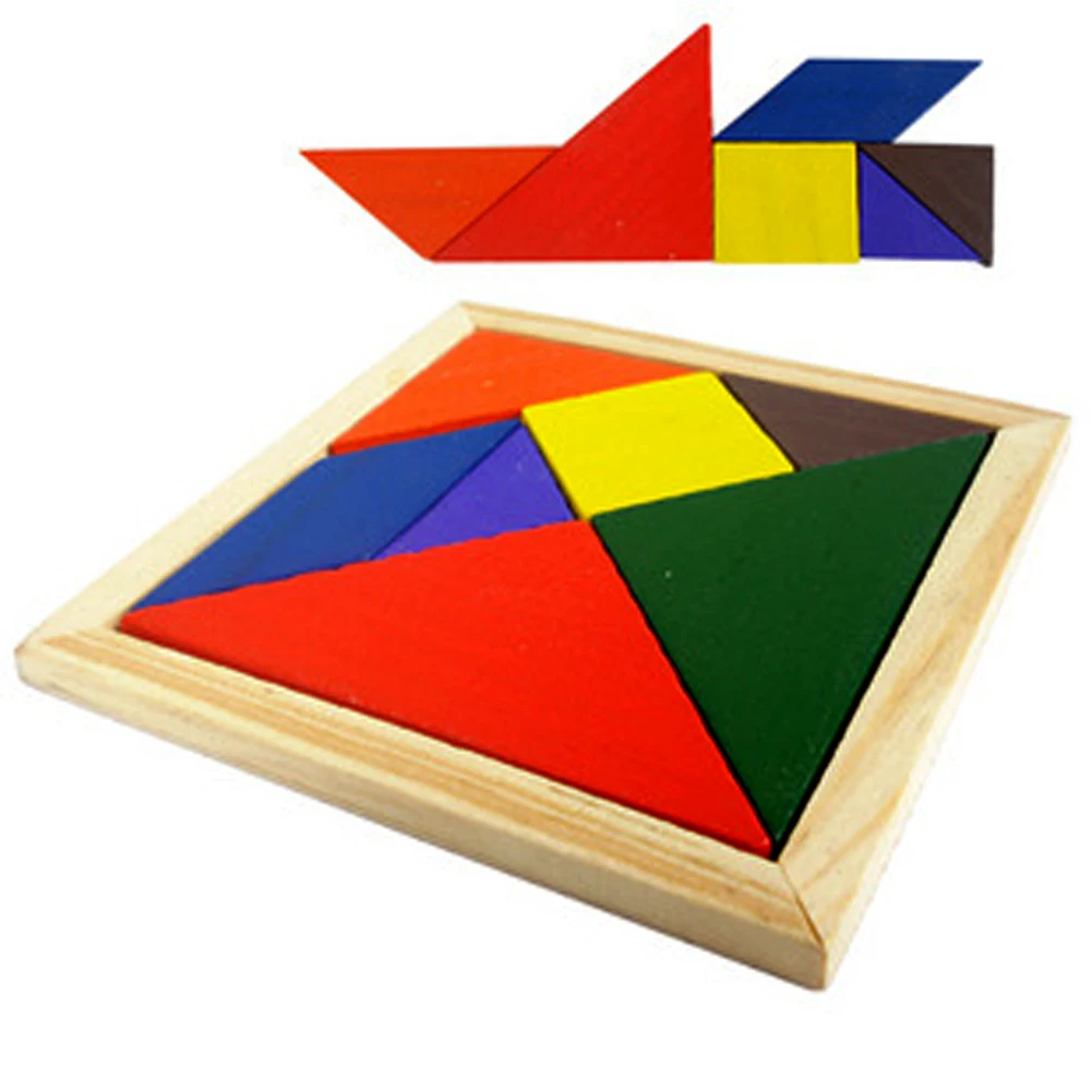 Wooden Geometry Puzzle Tangram Montessori Board Hand Brain Teaser Puzzles Early Educational Developmental Kids Toy