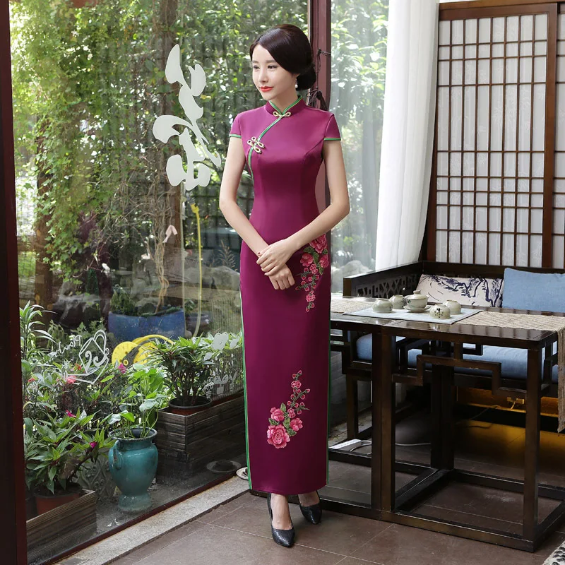 Fashion 2018 Modern Cheongsam Long Qipao Purple Princess Prom Dress