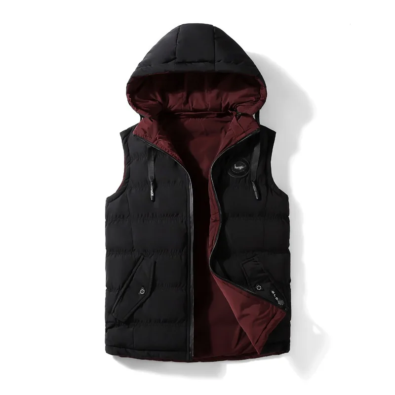 Men's Hooded Vest Homme Winter Casual Sleeveless Coats Male Cotton