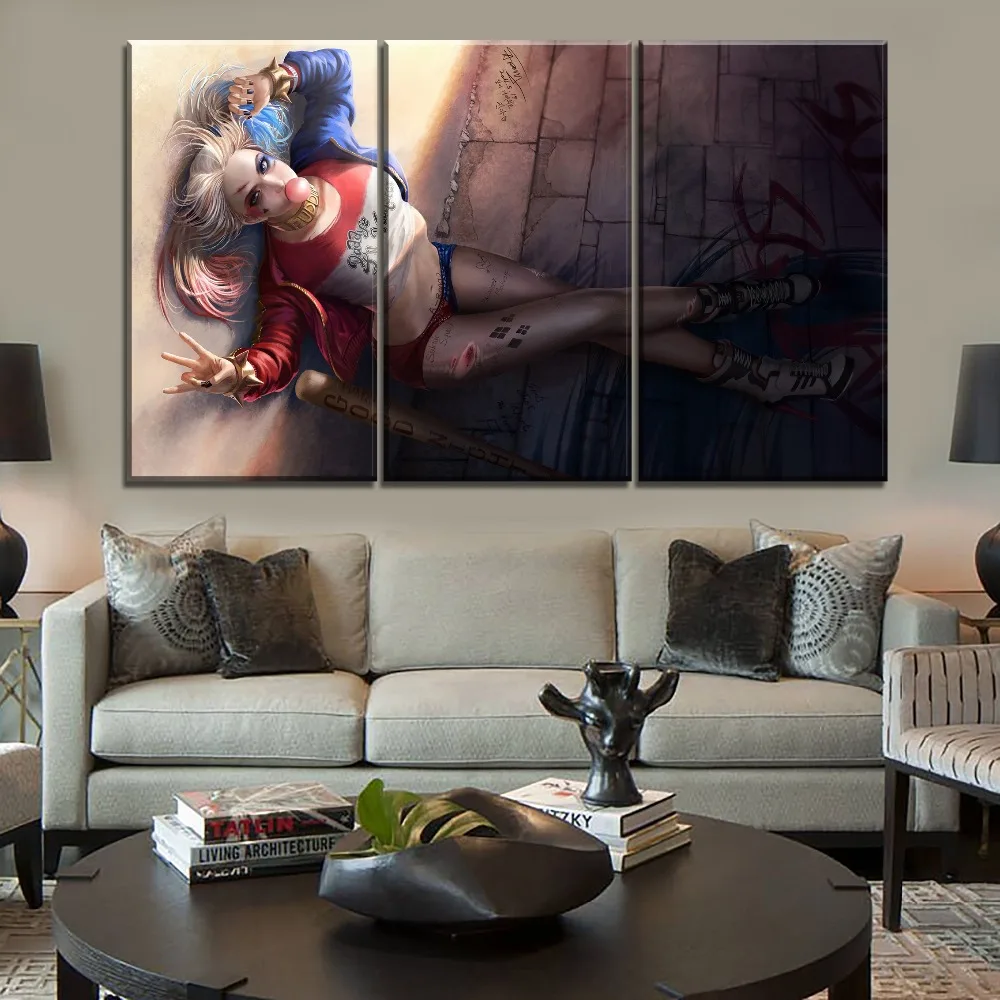 

Anime Harley Quinn Painting One Set Wall Art 3 Piece Movie Suicide Squad Poster Modern Home Decor Living Room On Canvas Print