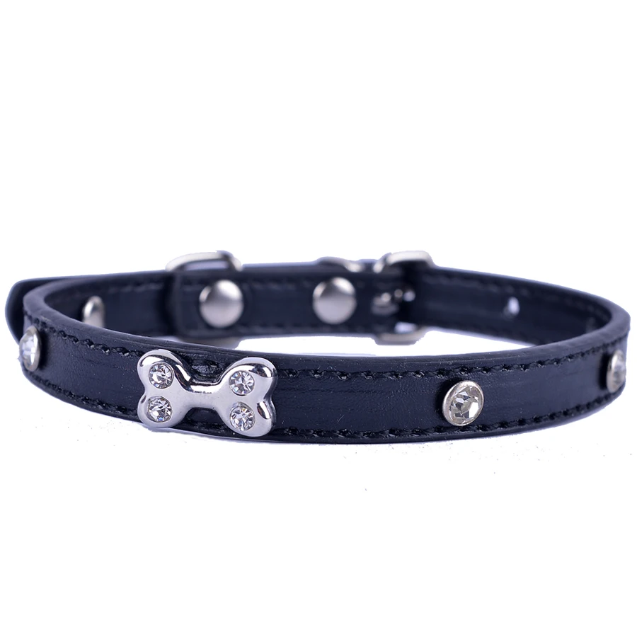 Rhinestones Rivet Cat Collar Adjustable 8-11'' Pu Leather Crystal Studded Pet Puppy Dog Cat Neck Strap Small Pet Products