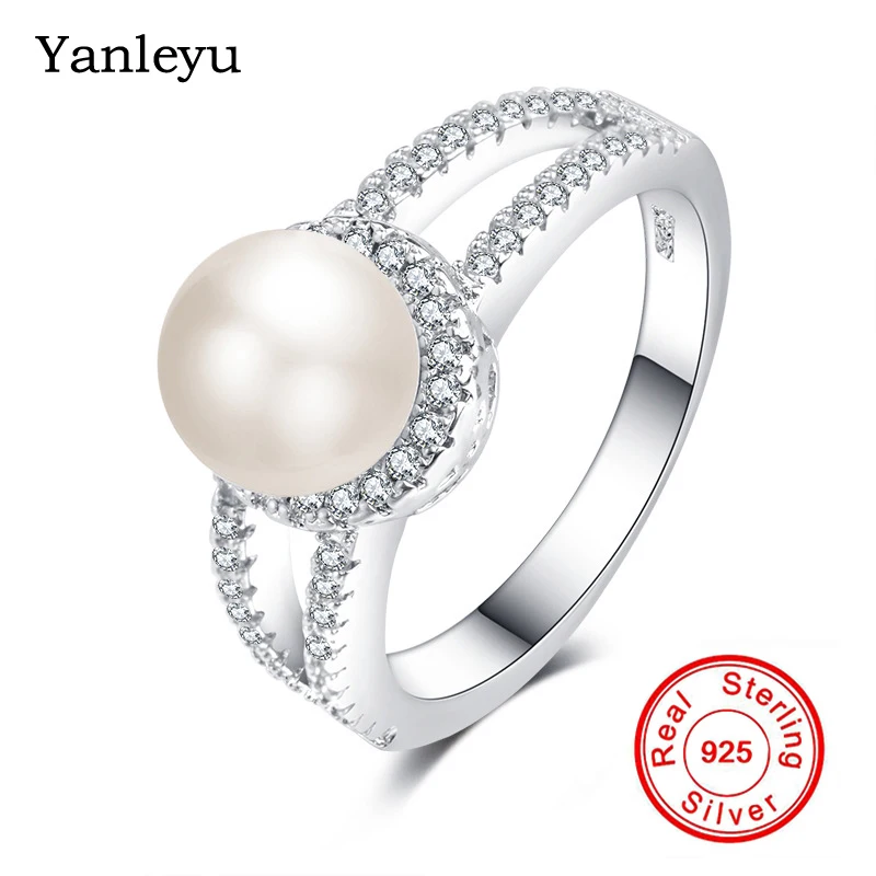 

Yanleyu 925 Sterling Silver Simulated Pearl Rings for Women AAA Cubic Zircon Fashion Jewelry Vintage Wedding Rings Gifts PR042