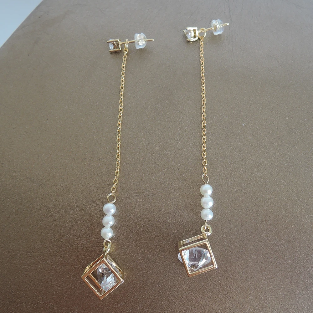 100% nature freshwater pearl earring with 925 silver hook -- AAA baroque Pearl,8.5 cm length, perfect round pearl earring