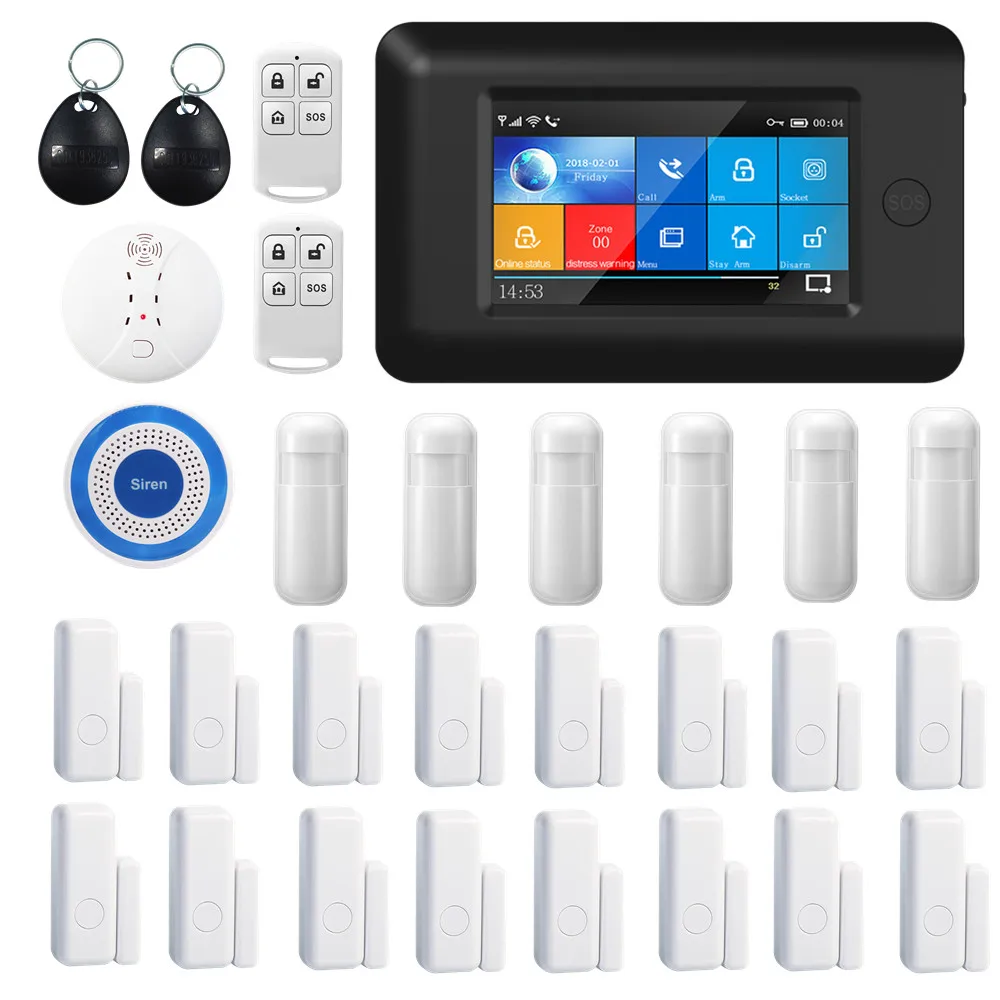 Ceny PGST 433MHz wszystkie dotykowy kolorowy ekran bezprzewodowy WIFI GSM GPRS SOS karta rfid system antywłamaniowy inteligentne bezpieczeństwo w domu DIY Alarm