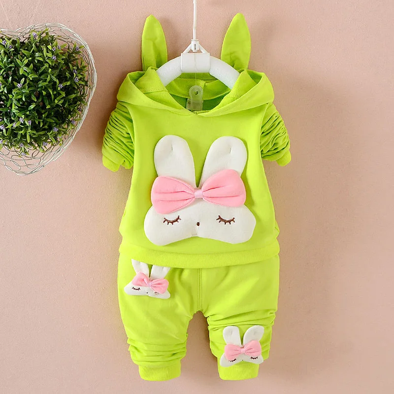 2018New Spring Autumn Baby Clothing Cartoon Rabbit Child Long Sleeve Hoodies Cotton Suit Toddler Sets Kids Outfits Girls Clothes - Цвет: BBYZ tuzi Green