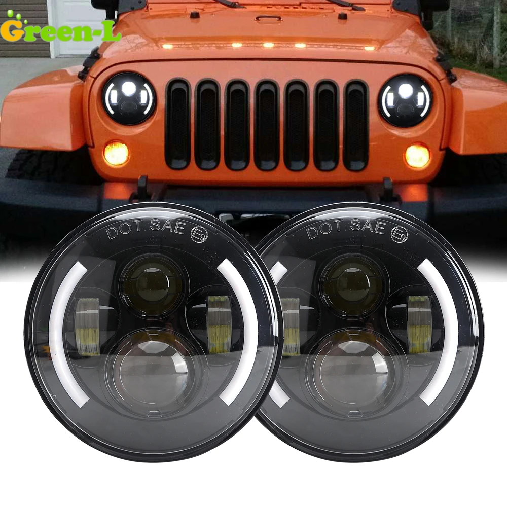 

Green-L 1PC 7 inch Moto Headlight Round for Harley Headlamp LED Headlight For Harley Jeep Motorcycle lamp scooter Projector LED