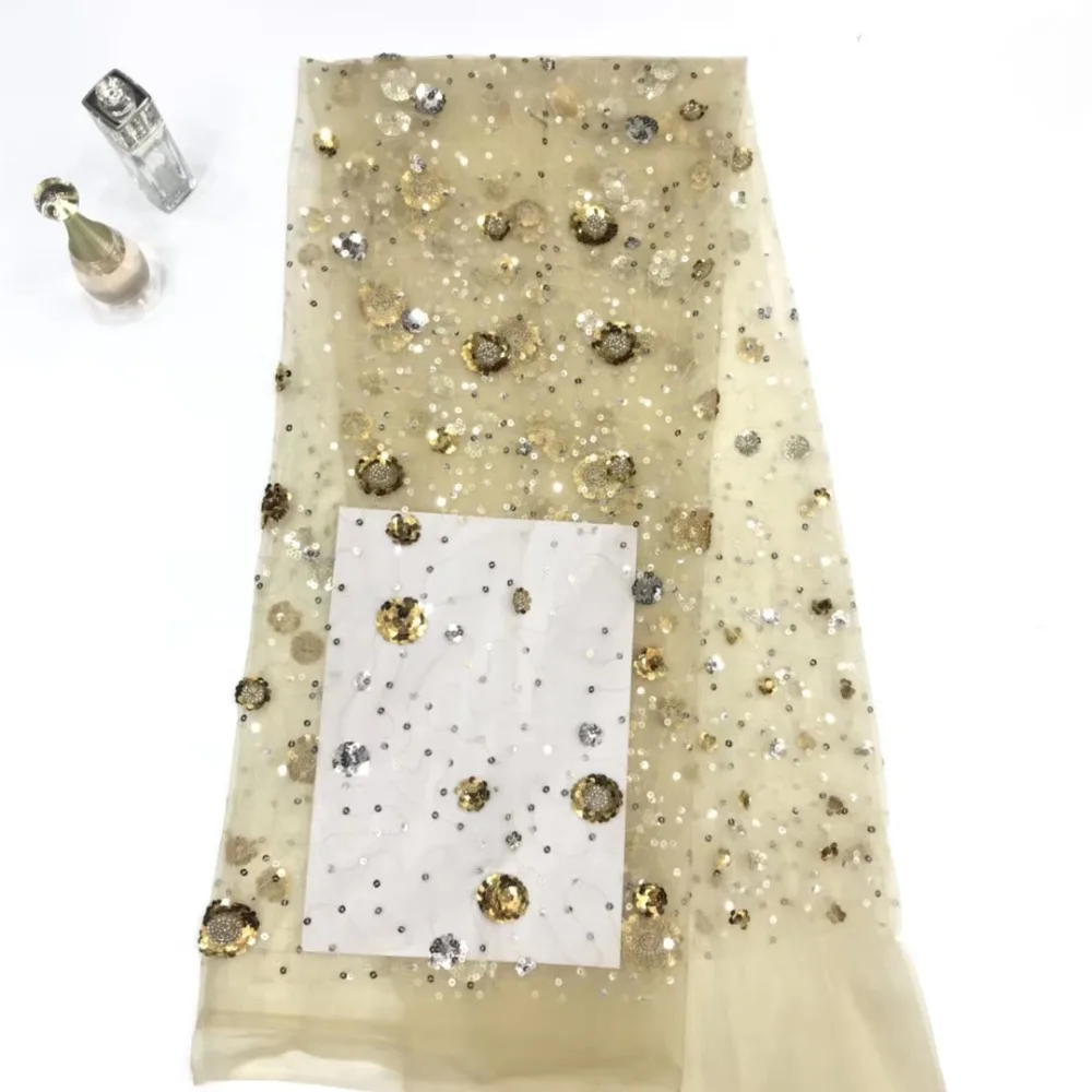 

high quality sequence French Nigerian sequins net African tulle mesh sequence lace fabric for dress STXPJU122
