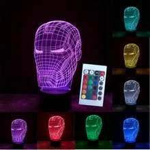 Светится в темноте, игрушки, 3D иллюзия, супер герой, Железный человек, маска, Мстители, 7 цветов, Usb Romote, управляемый светильник, игрушки для детей, подарок на день рождения