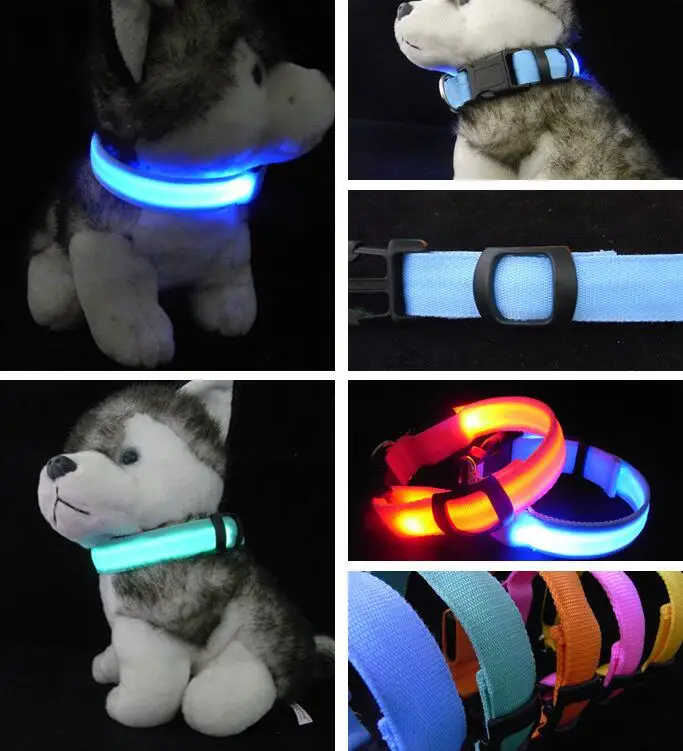 

7Color Nylon Collar Glow LED Dog Pet Cat Flashing Light Up Night Safety Collars Supplies Dropship glowing coleira de cachorro