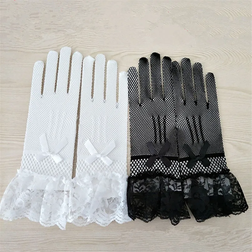 Сексуальные женские черные кружевные сетчатые наручные перчатки, вязаные эластичные сетчатые перчатки с бантом, винтажные Элегантные Вечерние перчатки, Готические перчатки Guantes