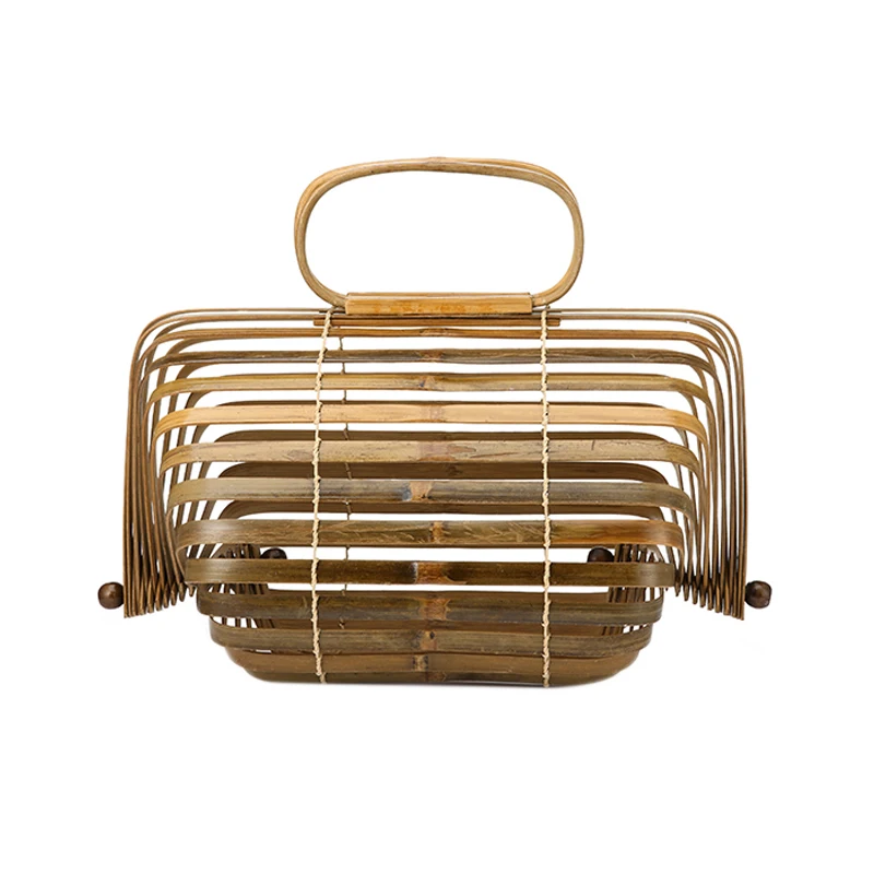 

Women Handbag Bamboo Bag Female Genuine Totes Straw Woven Foldable Bucket Hollow Beach Bags Ladies Purse
