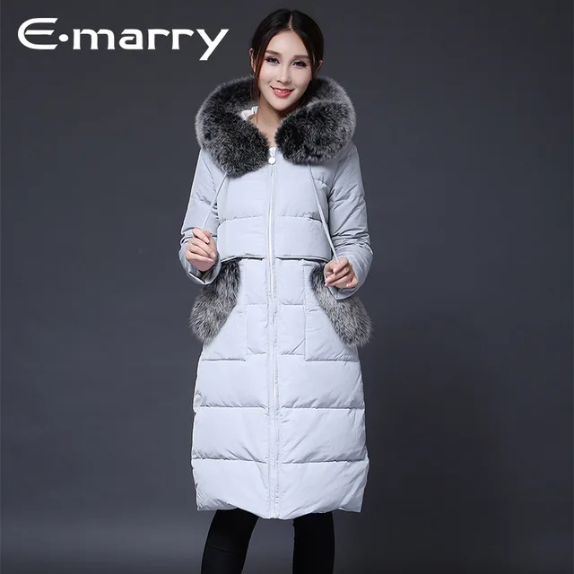 Cheap New Arrive Winter Down Coats Women Luxury Brand Extravagance Down Jackets Hooded Fox Fur Coat Long Down Jacket Hot sale