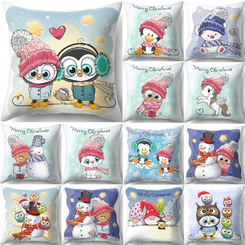 

Pillow Cover Merry Christmas Animals Square Back Cushion Cover Decorative Pillow Covers 45x45cm for Home Car Office Sofa 2019
