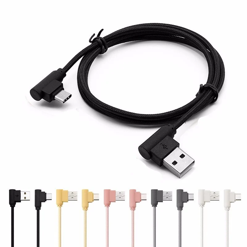 1m Nylon Braided Right Angle 90 Degree Type C USB 2A Quick Charge Data Sync Cable USB 3.1 Male to USB 2.0 Type A Male Cables Hot