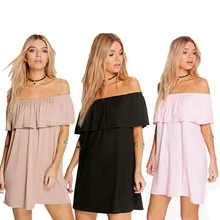 2017 neue frauen weg schulter dress party cocktail sommer strand kurze rüschen dress dame herbst slash neck kleider freies verschiffen