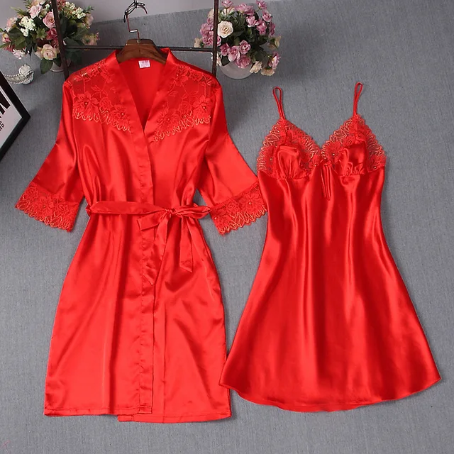Hot Sale Women Lace Sexy Robe Set Chinese Style Rayon Nightdress Vintage Ladies Kimono Robe Gown Sexy Lingerie Sleepwear Flower