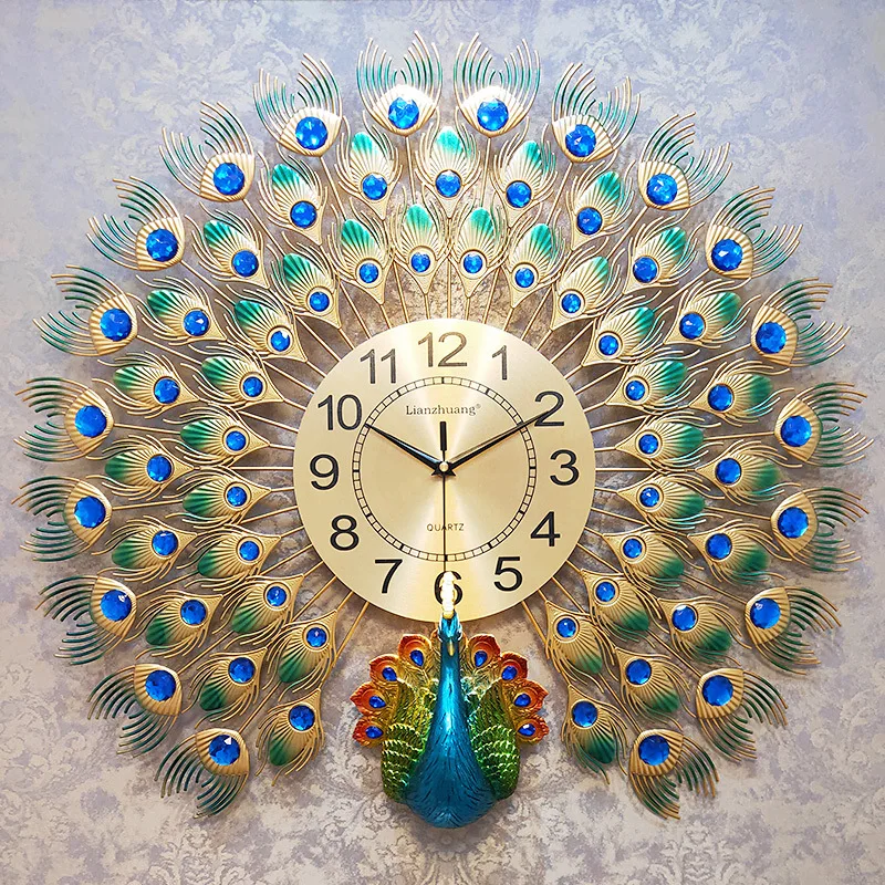 Роскошные Настенные часы Павлин современный дизайн бесшумные зеркальные часы для гостиной настенные часы Reloj креативные настенные часы украшение дома