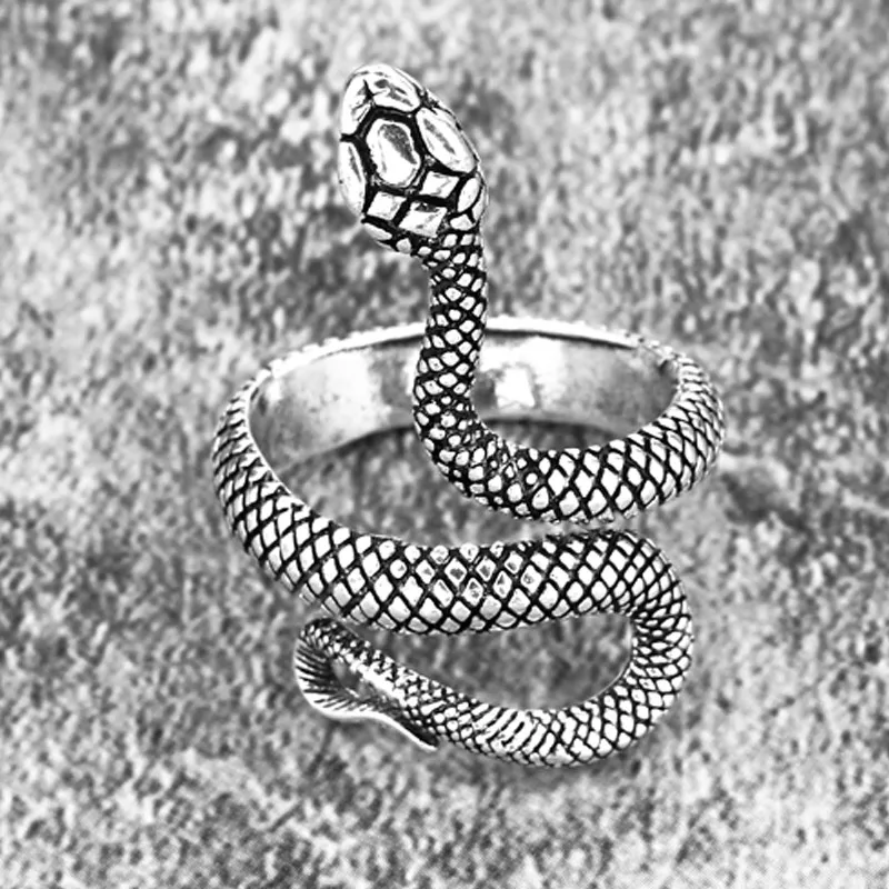 Модные кольца для женщин, ювелирные изделия, античное серебро, регулируемое кольцо змеи, нержавеющая сталь, Анель, байкер, Любовное кольцо для мужчин - Цвет основного камня: Silver