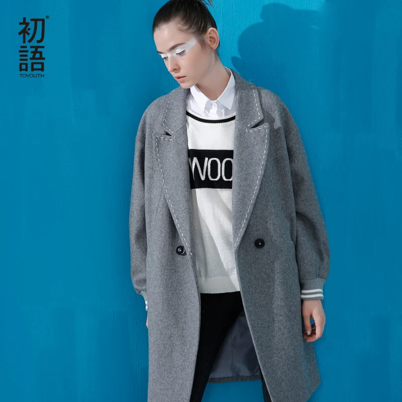 Koop Toyouth Britse Stijl Jas Jas Wol Winter Vrouwen Wollen Jas Zakken Single Breasted Button Vierkante Kraag Vrouwelijke Jas Jas