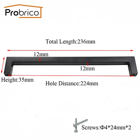 Probrico черная ручка для шкафа "~ 10" квадратная мебельная фурнитура из нержавеющей стали кухонные дверные ручки для шкафа ручки для ящика шкафа