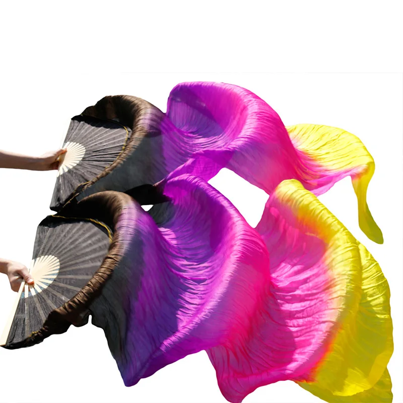 Хиты, высокая распродажа, ручная работа, Женская качественная шелковая вуаль для танца живота, веер, танец, натуральный шелк, 1 пара, цвета радуги(2 шт - Цвет: as picture