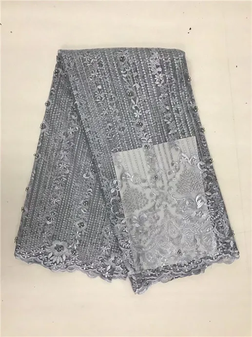 

African Lace Fabric 2019 Embroidered Nigerian Laces Fabric Bridal High Quality French Tulle Lace Fabric For Women Dress gray(1L4