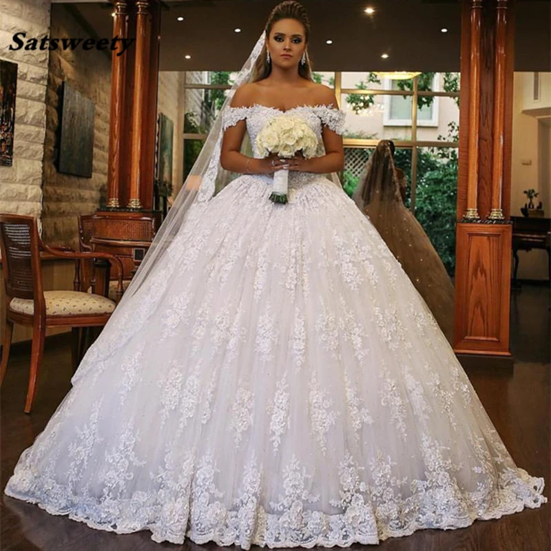 Сатиновое свадебное платье, бальное платье, свадебное платье, 2018, с короткими рукавами, арабское Дубай, с кружевной аппликацией, свадебное