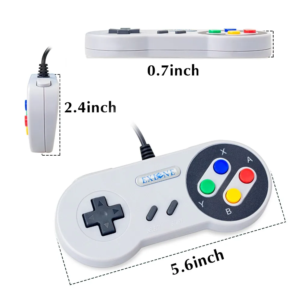 Exlene Snes USB контроллер супер классический геймпад Snes джойстик с 3 м кабелем для ПК Windows Ubuntu Raspberry Pi 3 Retropie sega