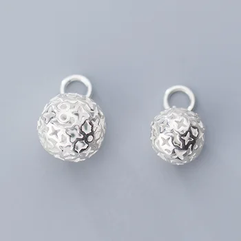 

100% 925 Sterling Silver Round Ball Ornament Charms 10mm 12mm Hollow Craft Silver Pendants DIY Fancy Jewelry Making Accessories