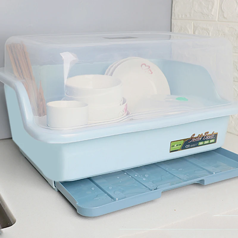 

Kitchen Cupboard With Lid Dish Rack Storage Box Drain Racking Tableware Storage Box Rack