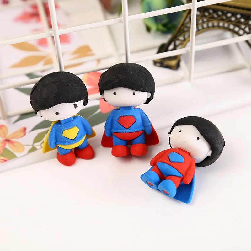 

Send 1pcs Randomly Kawaii Creative Superman Eraser School Stationery Supplies Cute Eraser Correction Supplies Kid Girl Boy Prize