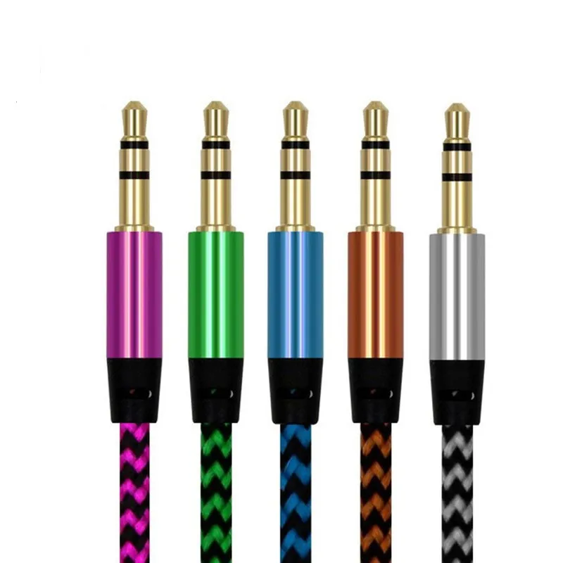 

Nylon Kabel Audio Cable 3.5mm Jack Male to Male Aux Cable Gold Plug Aux Cord For iPhone 5 6 Stereo Speaker random color