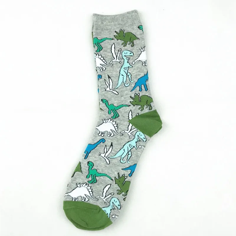 Цветные повседневные мужские носки с забавным динозавром, акулой, хлопковые нарядные носки, новинка, мужские свадебные носки с космическим космонавтом, созвездием - Цвет: dinosaur
