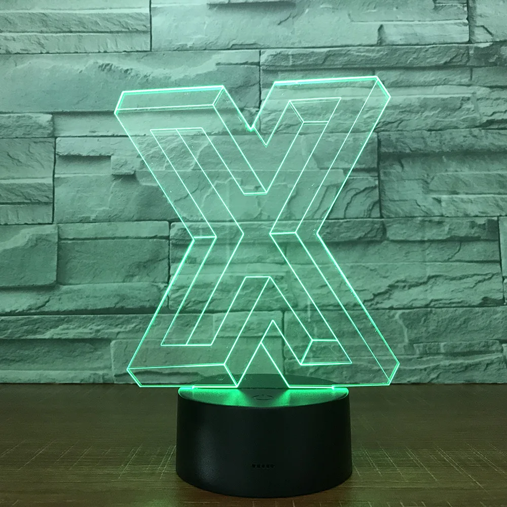 Letter X Shape 3D USB Touch Night Light High Transmittance Acrylic Pane Funny Table Lamp Changeable Colors Decor LED | Лампы и