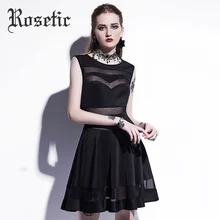 Rosetic Casual Women Dresses 2017 Summer Hollow Sexy Party Sleeveless Gothic Dress Patchwork Black A-line Mini Casual Goth Dress