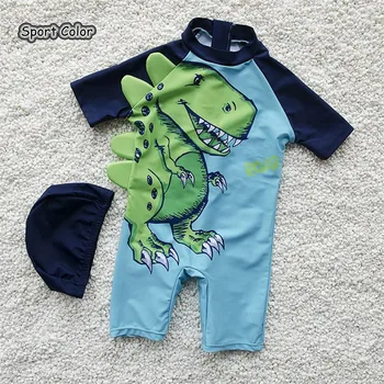 

Popular Cartoon Kids Swimsuit Quality Boys Swimwear Teenagers One-pieces Green Dinosaur Infant Bath Suit Children Beachwear