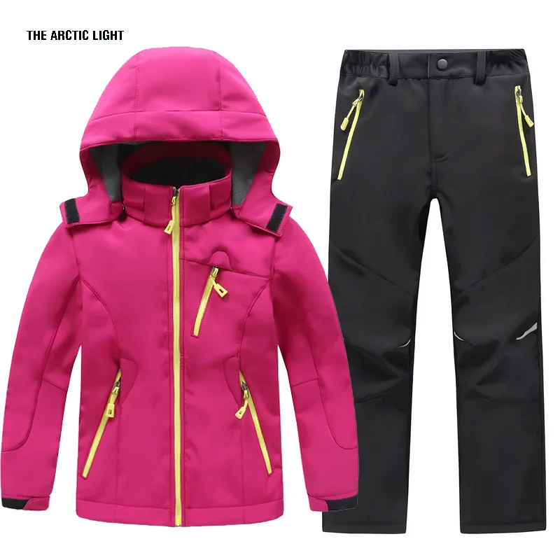 TRVLWEGO autunno bambini campeggio escursionismo cappotto e pantaloni Set cappuccio inverno studente antivento impermeabile giacca da sci all'aperto pantaloni