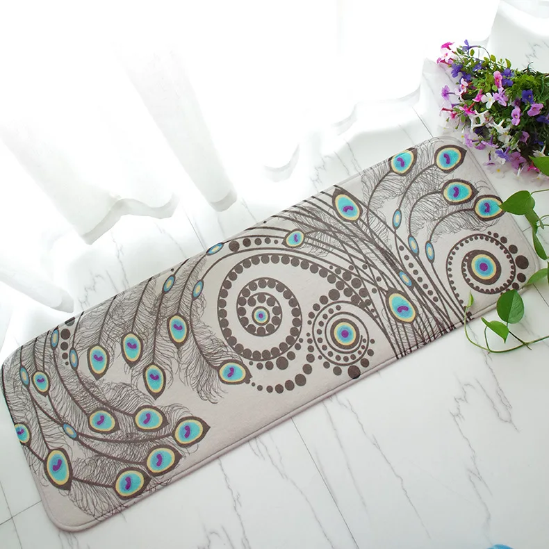 

Zeegle Peacock Feather Pattern Corridor Mats Absorbent Kitchen Rugs Anti-slip Carpets For Bedroom Bedside Mats Bathroom Rug