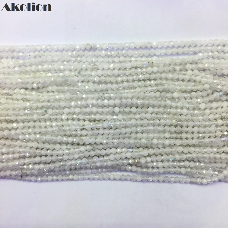 

Akolion Natural White Moonstone Micro Faceted Small Blue Flash Stone Rainbow Beads Tiny Beads DIY Jewelry Making Bead Supplies