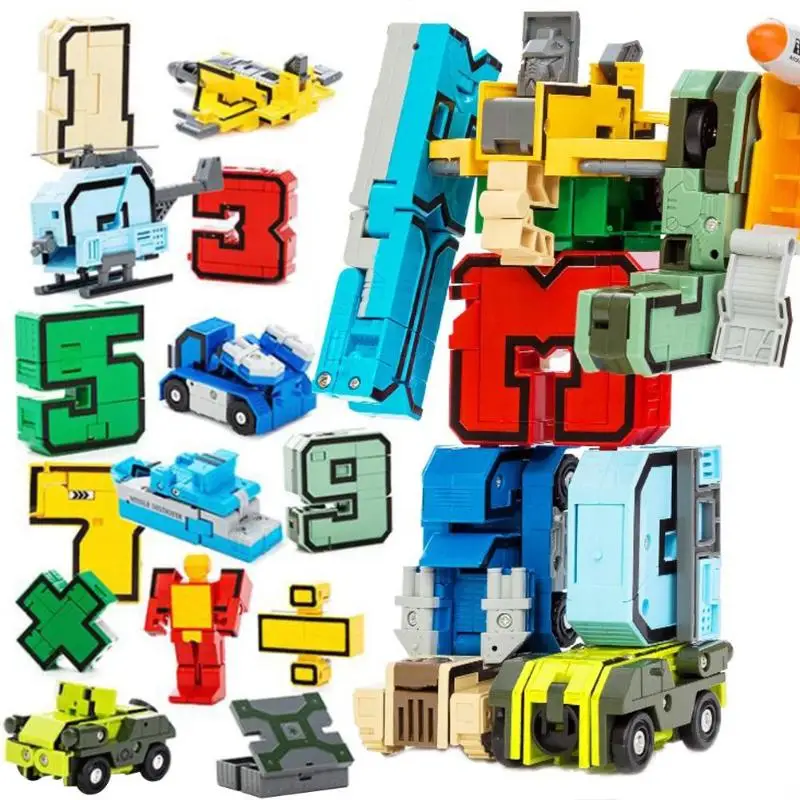 

15Pcs NUmber Symbol Deformed Robot Toy Kid Puzzle Assembling Transformation Car Plane Kids Educational Toy Boy Birthday Gift