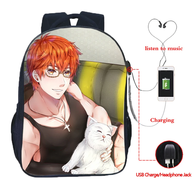 Mystic Messenger USB зарядный рюкзак школьные сумки для студентов красивые мальчиков и
