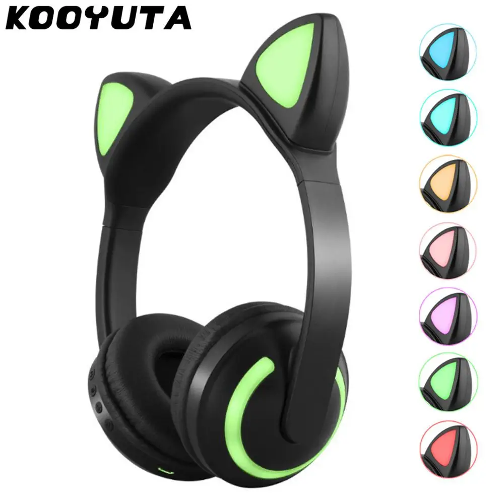 

7 Colors LED light Bluetooth Stereo Cat Ear Headphones Flashing Glowing Rabbit ear headphones Gaming Headset Earphone devil ear